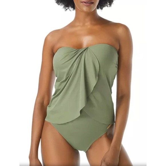 VINCE CAMUTO Draped Bandeau Tankini Top - Picture 1 of 9